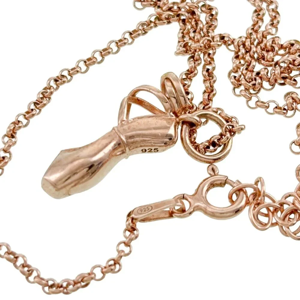 Rose Gold-Tone Sterling Silver 925 Ballerina Toe Shoe Charm Necklace 16